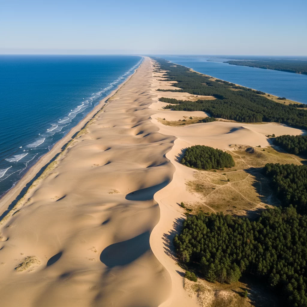 Kuršių nerija iš lėktuvo: vaizdai iš paukščio skrydžio virš kopų Kuršių nerija iš lėktuvo: vaizdai iš paukščio skrydžio virš kopų