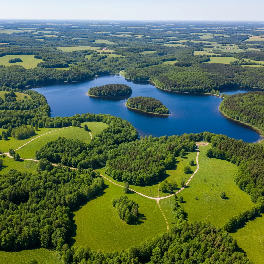 Žemaitijos nacionalinis parkas iš paukščio skrydžio: Platelių ežeras Žemaitijos nacionalinis parkas iš paukščio skrydžio: Platelių ežeras