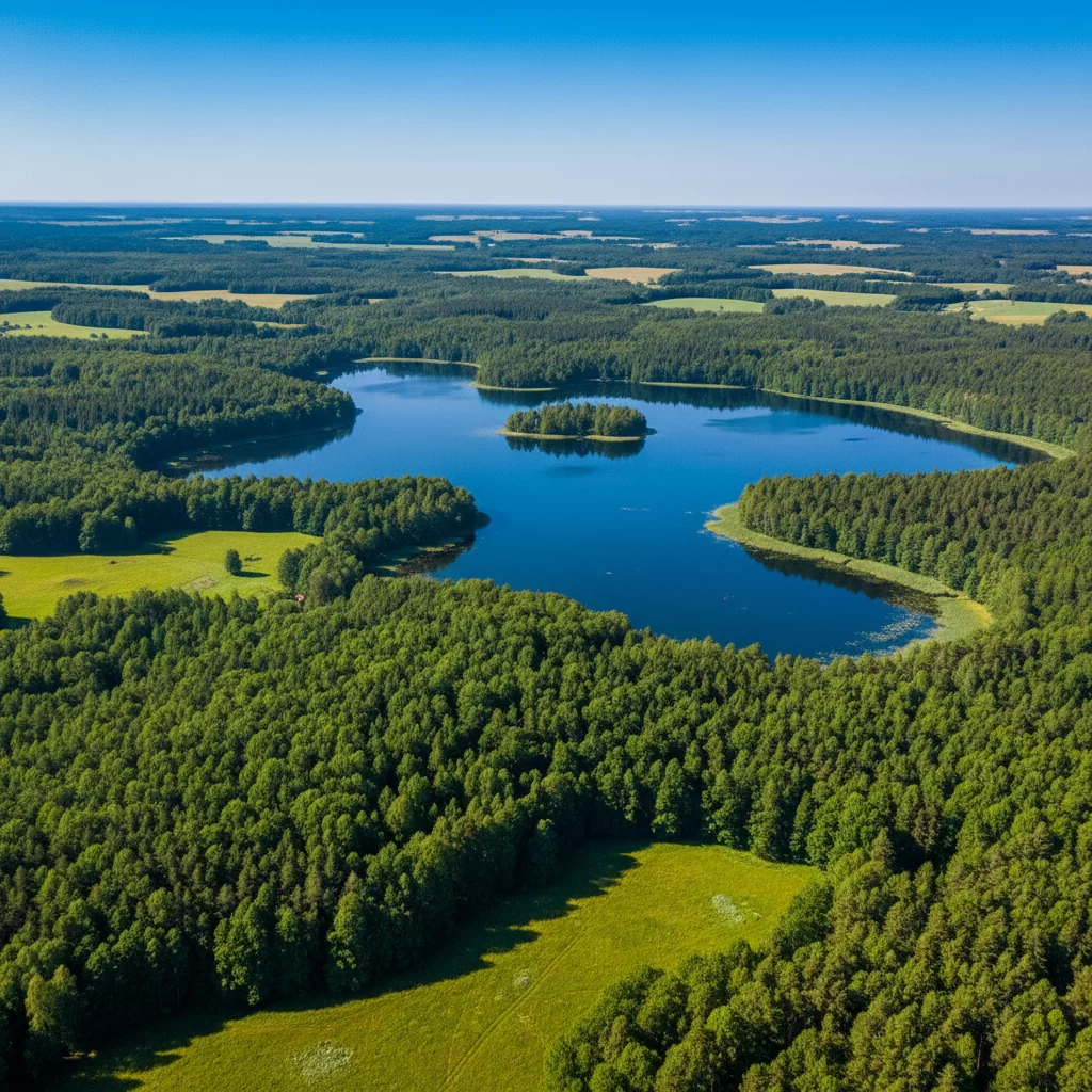 Žemaitijos nacionalinis parkas iš paukščio skrydžio: Platelių panorama Žemaitijos nacionalinis parkas iš paukščio skrydžio: Platelių panorama
