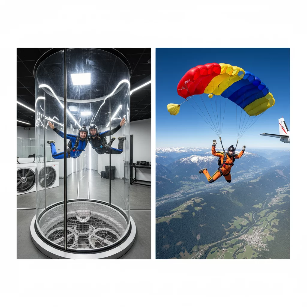Indoor skydiving vs šuolis parašiutu: kuo jie skiriasi? Indoor skydiving vs šuolis parašiutu: kuo jie skiriasi?