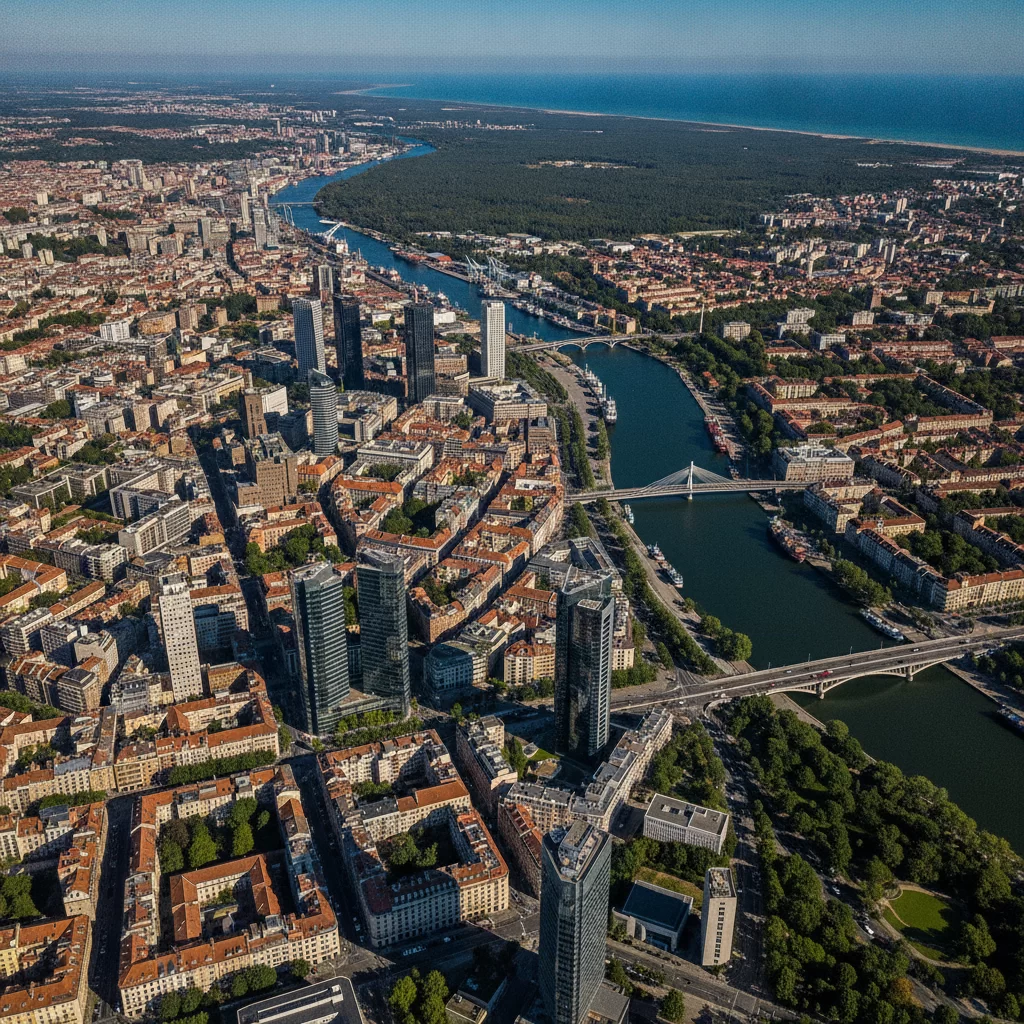 Apžvalginis skrydis sraigtasparniu: miesto panorama iš oro Apžvalginis skrydis sraigtasparniu: miesto panorama iš oro